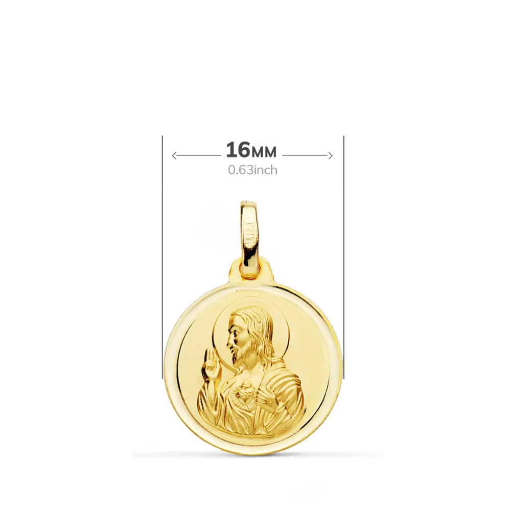 18K ESCAPULARIO ORO AMARILLO BISEL ORO AMARILLO VIRGEN DEL CARMEN CORAZON DE JESUS 16 MM — vista 3