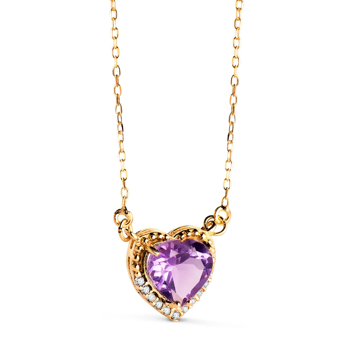 18K GARGANTILLA ORO AMARILLO CORAZON AMATISTA 7MM CIRCONITAS CADENA 40-2CM C. AMOR