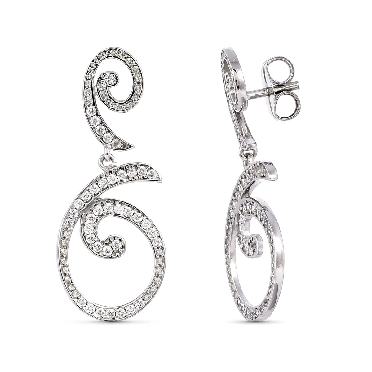 18K PENDIENTES LARGOS ORO BLANCO CON CIRCONITA 35X14 MM CIERRE PRESION