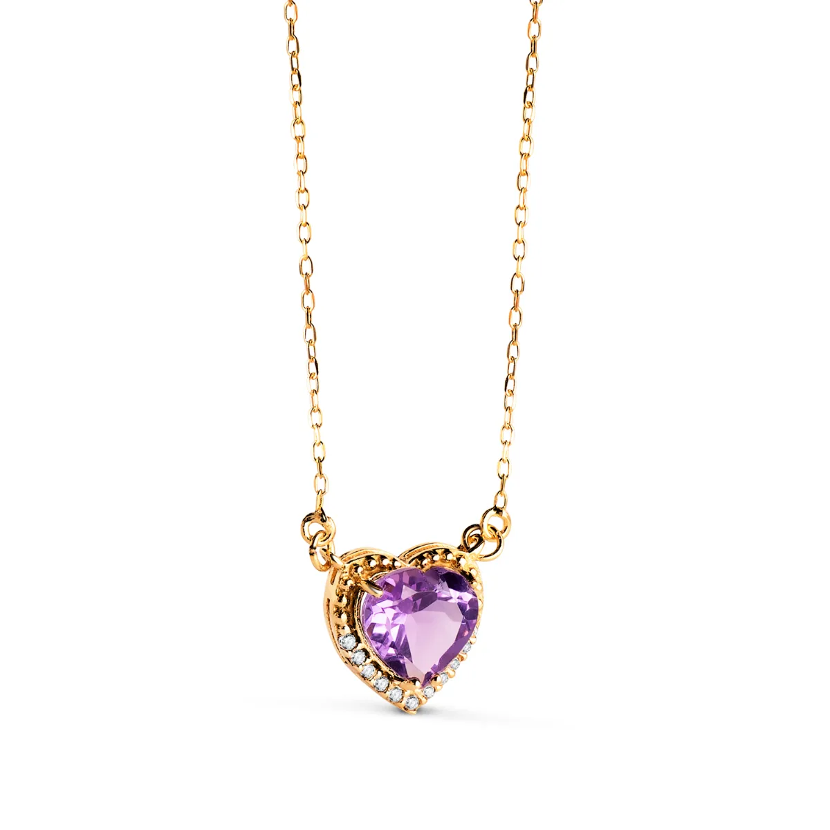 18K GARGANTILLA ORO AMARILLO CORAZON AMATISTA 7MM CIRCONITAS CADENA 40-2CM C. AMOR — vista 3