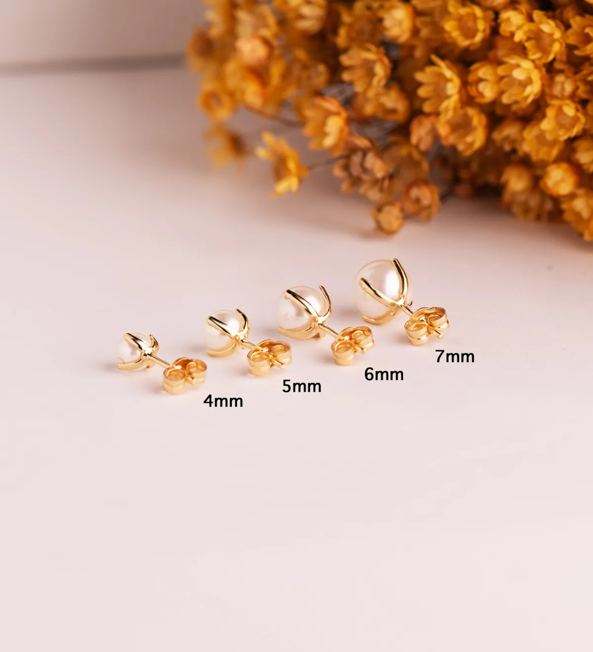 18K PENDIENTES ORO AMARILLO PERLA CON 4 GARRAS. MEDIDA: 4 MM. CIERRE PRESION — vista 3