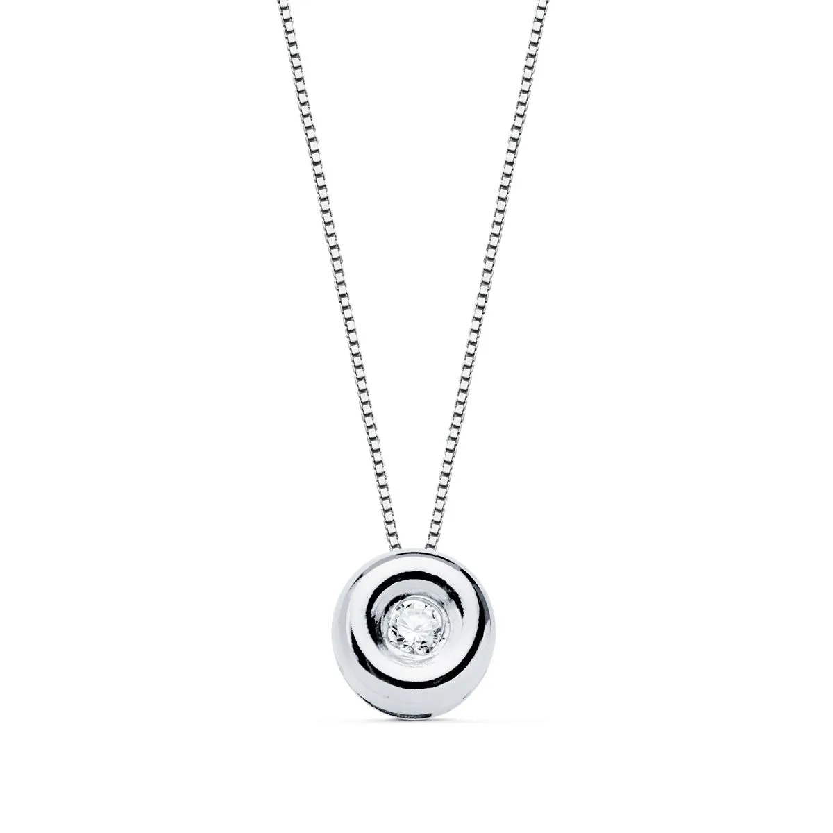 18K GARGANTILLA ORO BLANCO CHATON 5,5 MM DIAMANTE LABORATORIO 1,70MM 0,020 QTS. G-VS2. CADENA 42CM