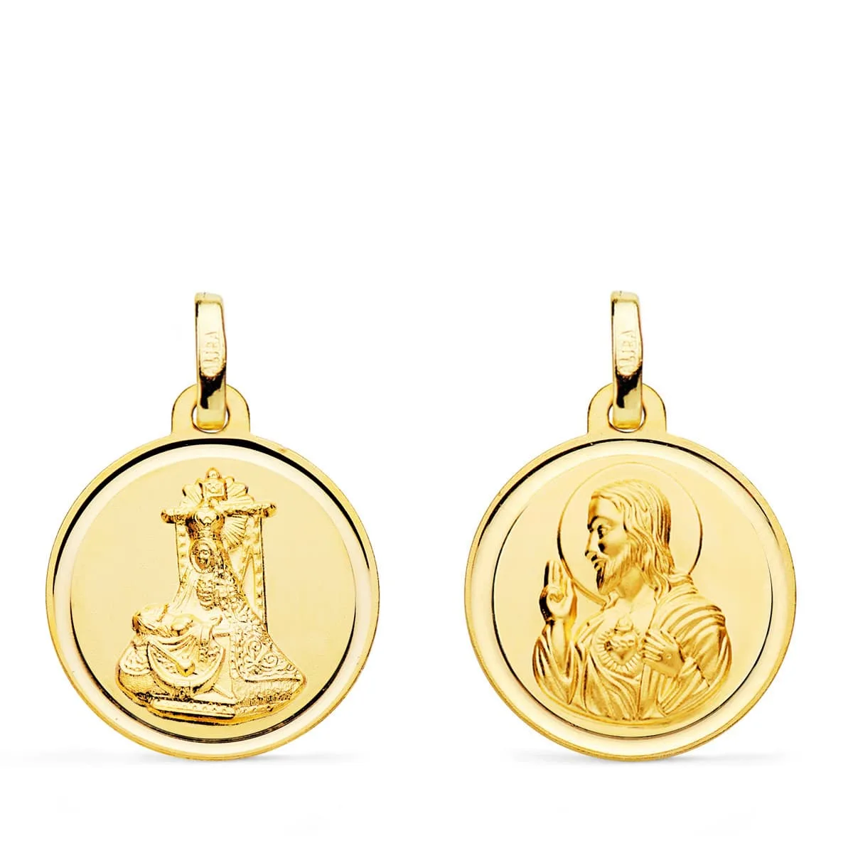 18K MEDALLA ORO AMARILLO VIRGEN ANGUSTIAS-CORAZON JESUS 18MM