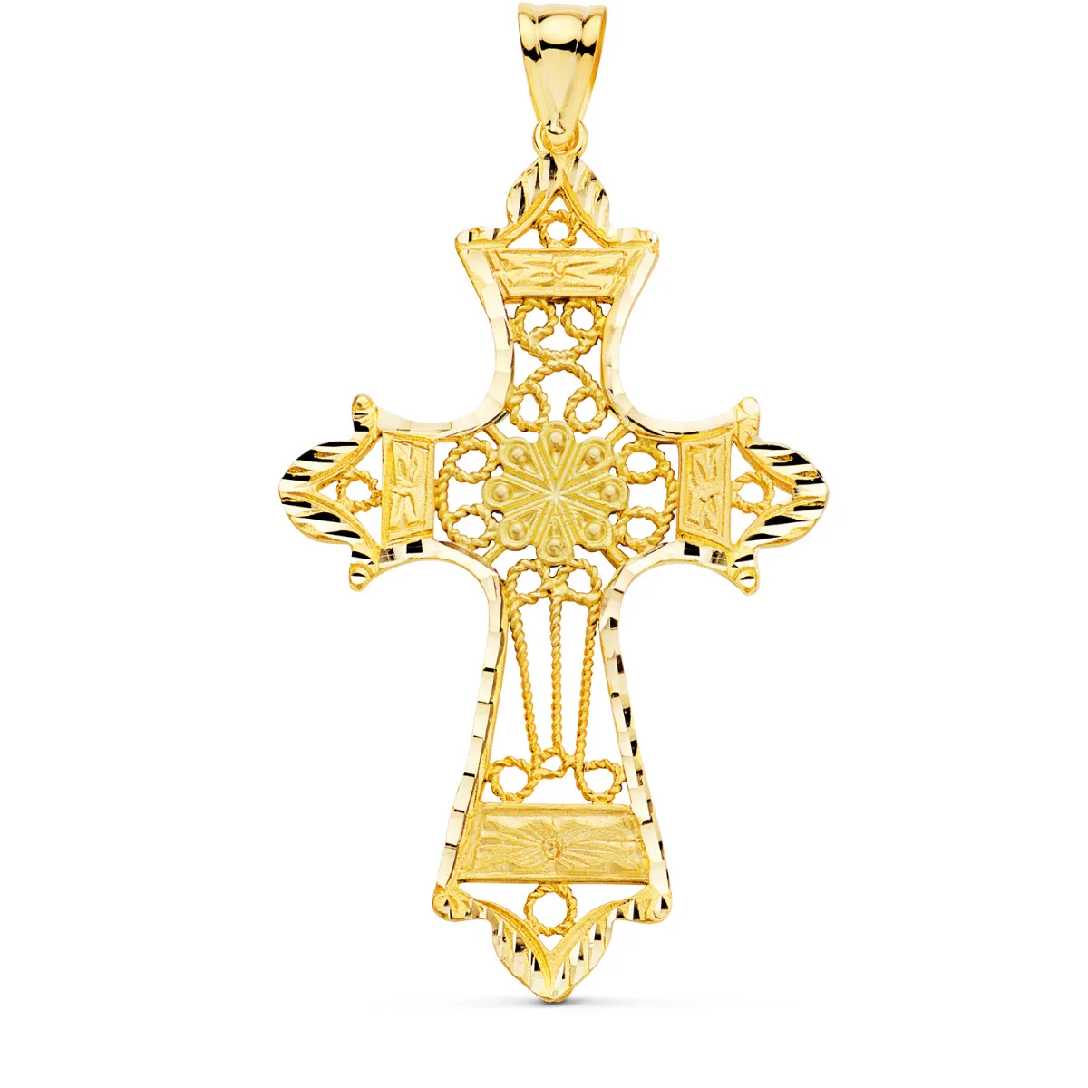 18K CRUZ ORO AMARILLO FILIGRANA BORDES TALLADOS. 60X37 MM — vista 2