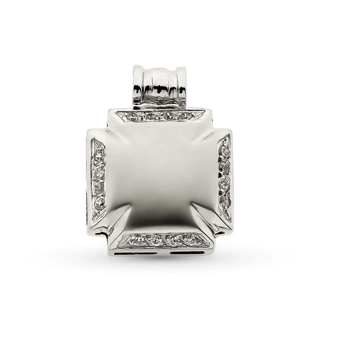 18K CRUZ ORO BLANCO HUECA CON CIRCONITA 16X12 MM