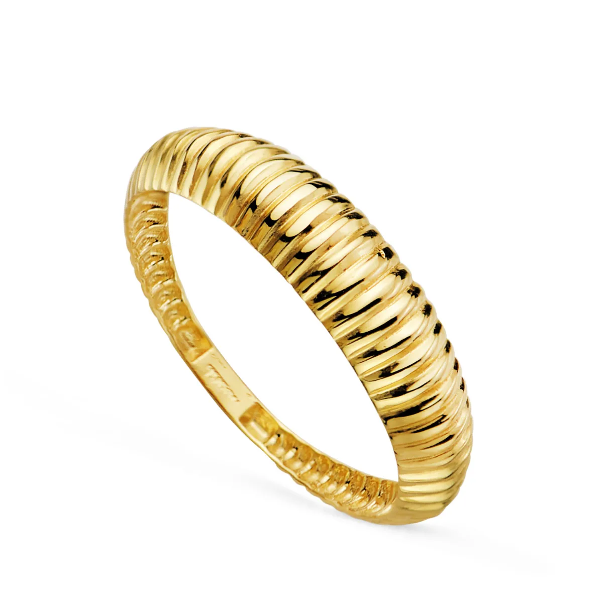 18K SORTIJA ORO AMARILLO LISA GALLONES EN DISMINUCION. ANCHO: 5 MM