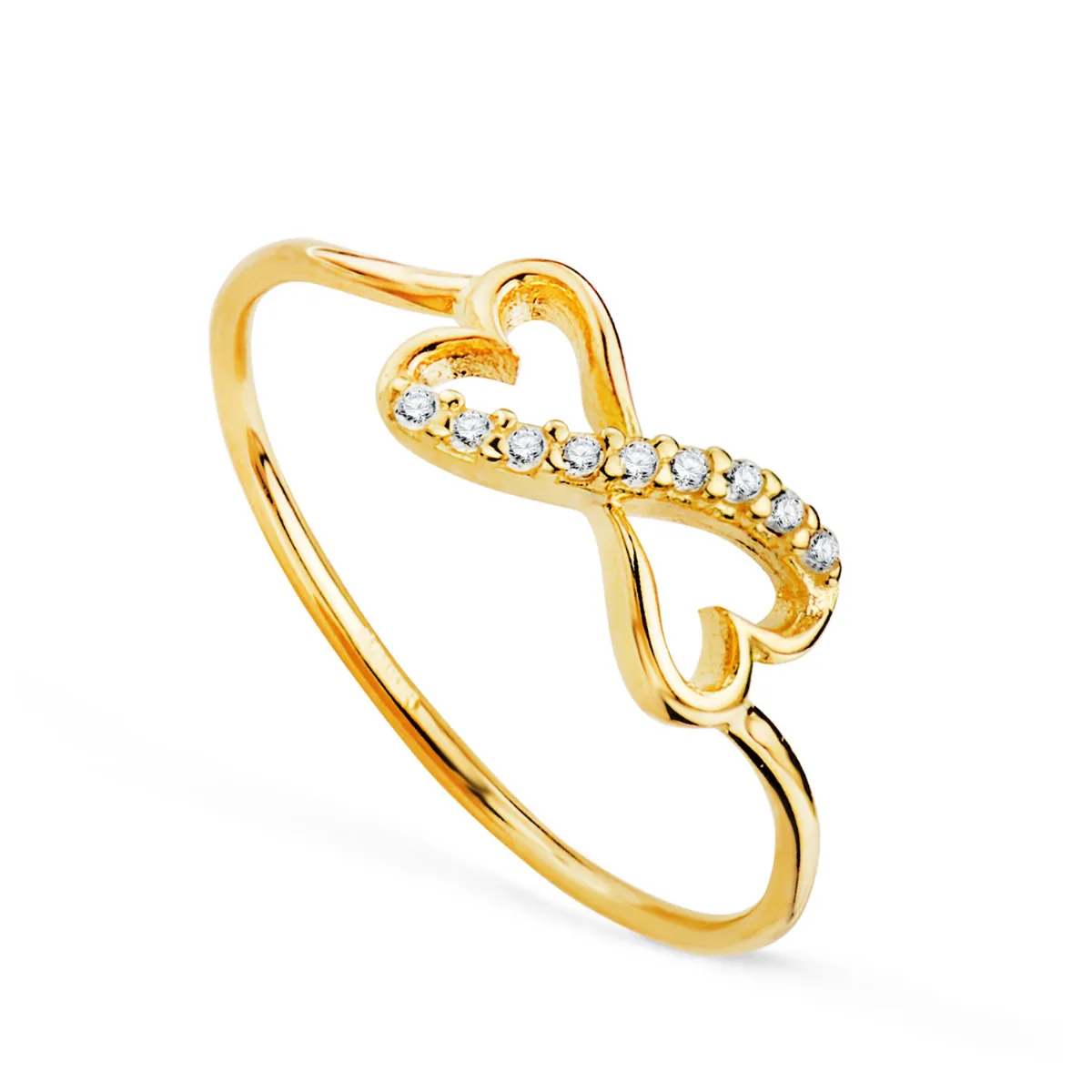 18K SORTIJA ORO AMARILLO CORAZONES CALADOS UNIDOS CON CIRCONITAS. ANCHO: 6 MM