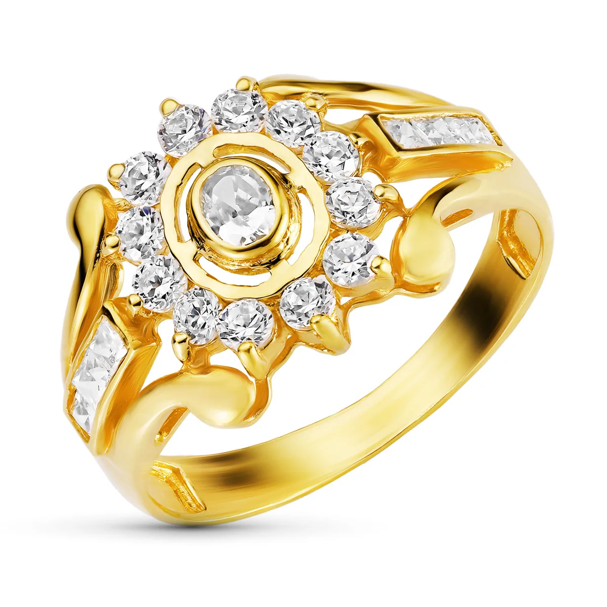 18K SORTIJA ORO AMARILLO CUAJO CON CIRCONITAS. ANCHO: 12,5 MM