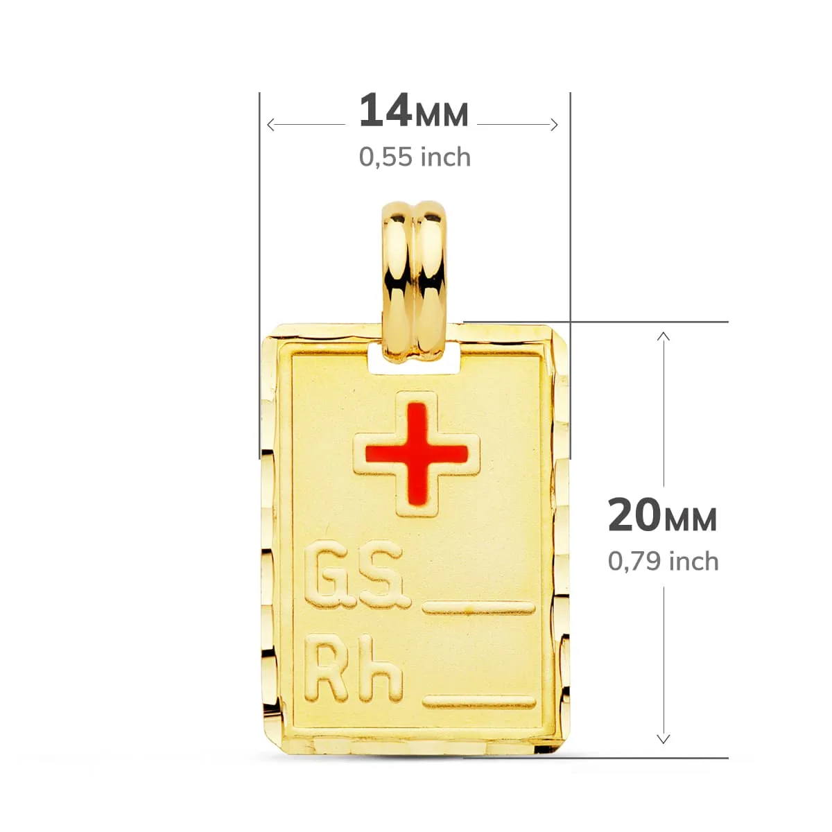18K PLACA CHAPA ORO AMARILLO GRUPO SANGUINEO   RH 20X14 MM — vista 2