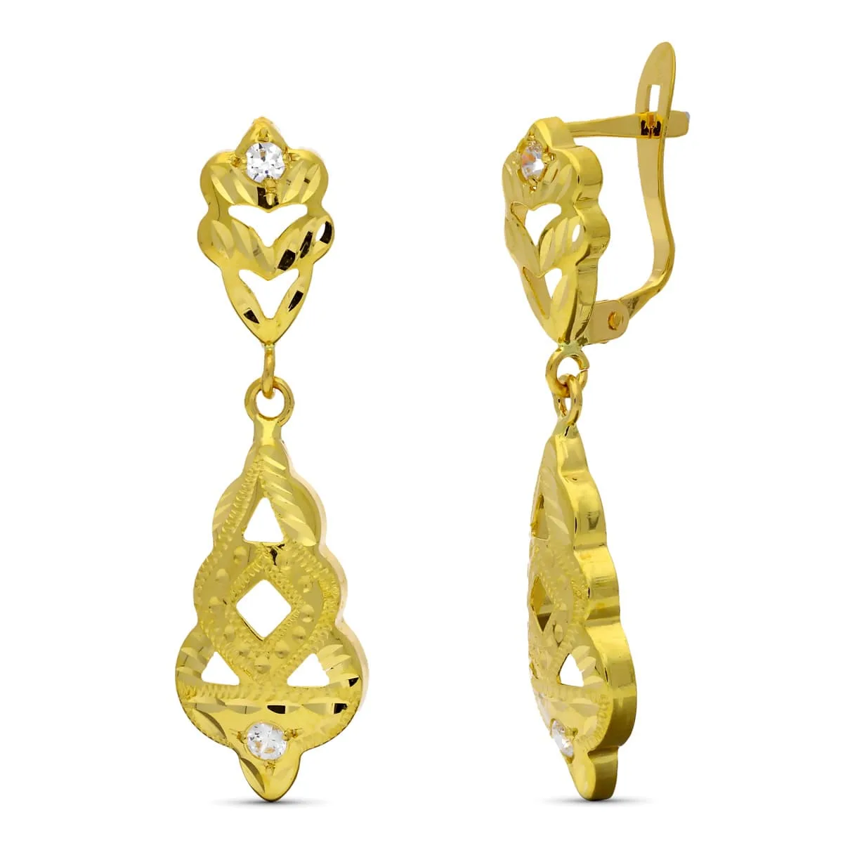 18K PENDIENTES ORO AMARILLO DOS CUERPOS CUBANAS CIGARRON TALLADO CON CIRCONITA 31X10 MM CATALAN