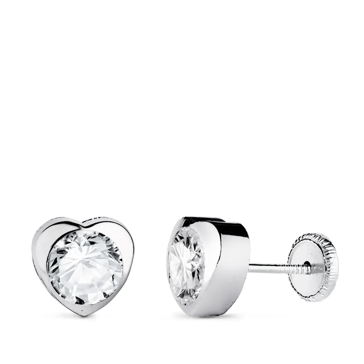 18K PENDIENTES ORO BLANCO CHATON CORAZON CON CIRCONITA. MEDIDA: 7,5 X 7,5 MM CIERRE TUERCA
