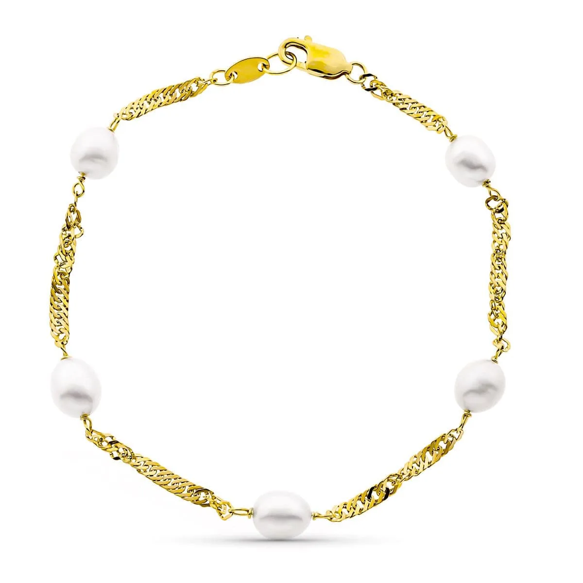18K PULSERA ORO AMARILLO 19CM SINGAPUR PERLA CULTIVADA ALJORFA 6-6.5 MM