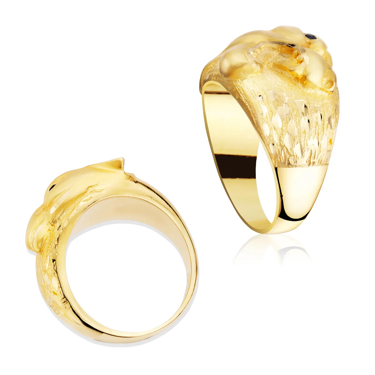 18K SELLO ORO AMARILLO MACIZO PUMA OJO ZAFIRO NATURAL. ANCHO 18 MM — vista 2