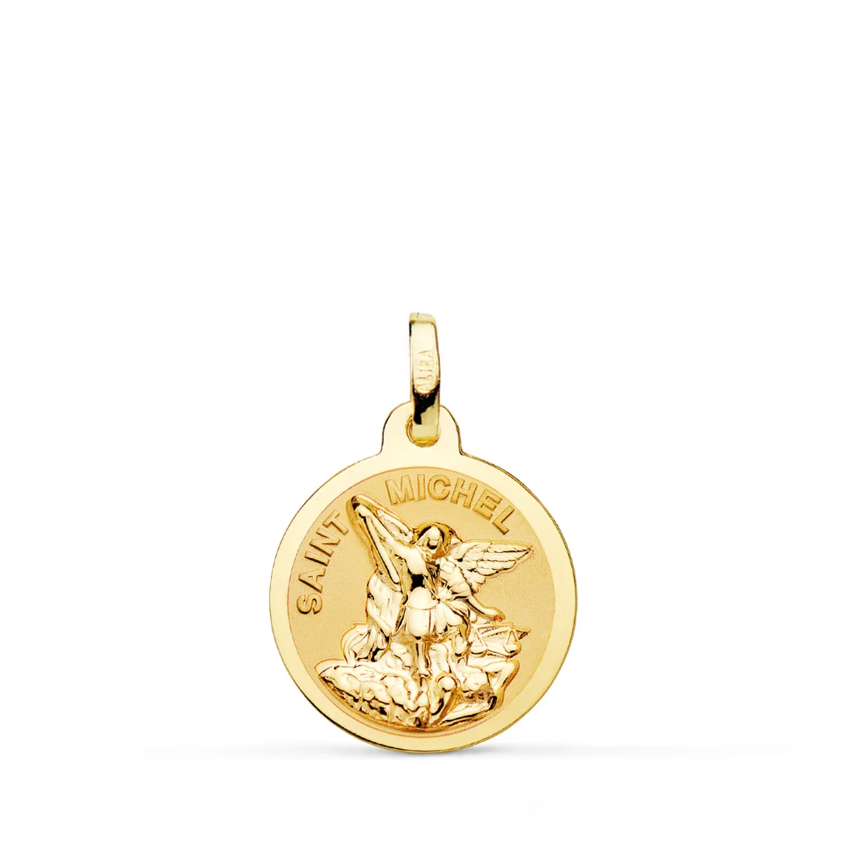 18K MEDALLA ORO AMARILLO SAINT MICHEL BRILLO Y MATIZADA 16 MM