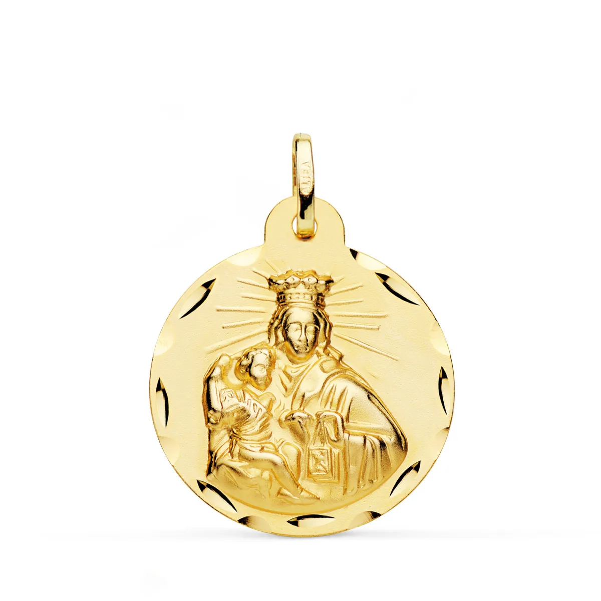 18K ESCAPULARIO ORO AMARILLO CORAZON DE JESUS Y VIRGEN DEL CARMEN TALLADO ORO AMARILLO 24 MM — vista 2