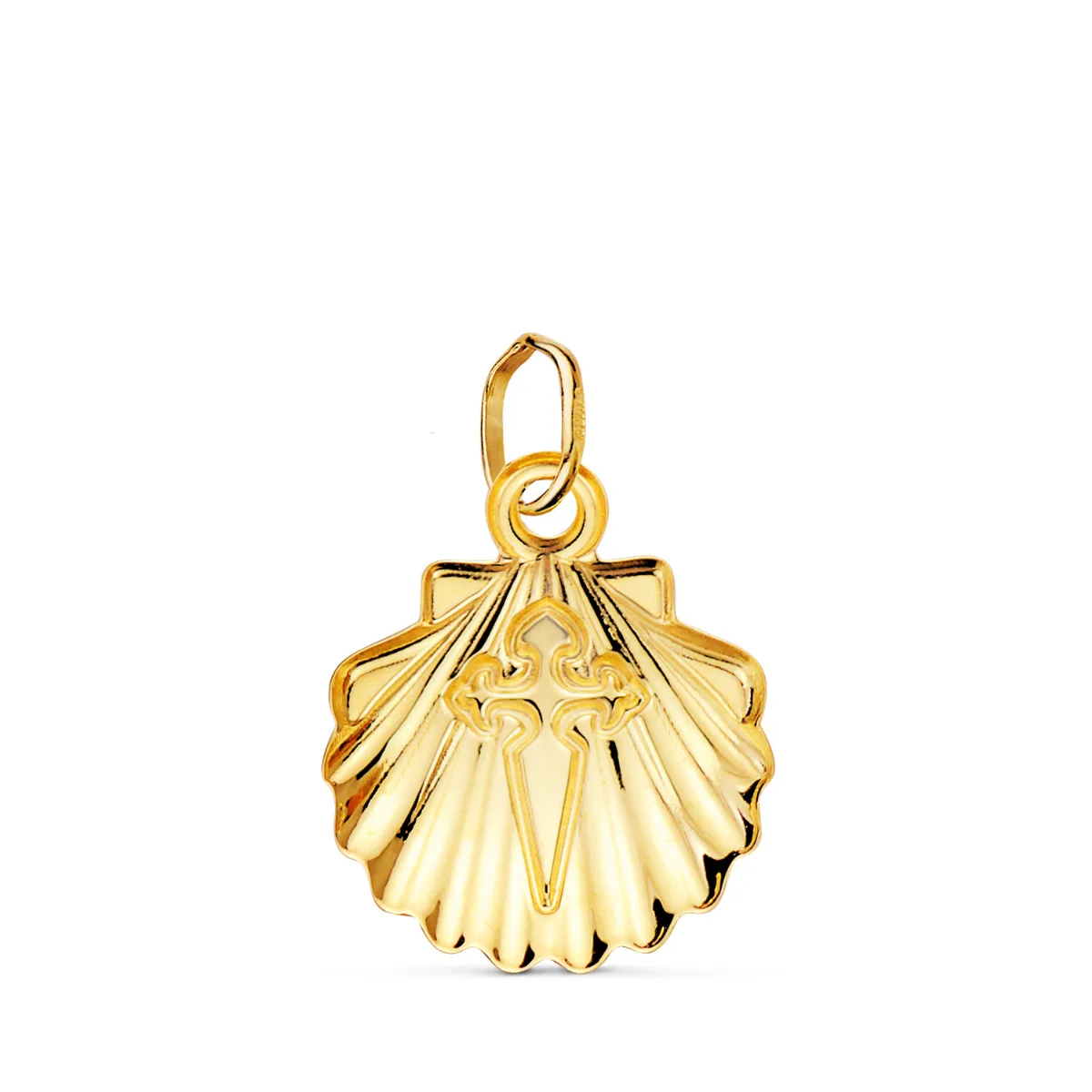 18K COLGANTE ORO AMARILLO CONCHA DE SANTIAGO SIMPLE 14 MM — vista 2
