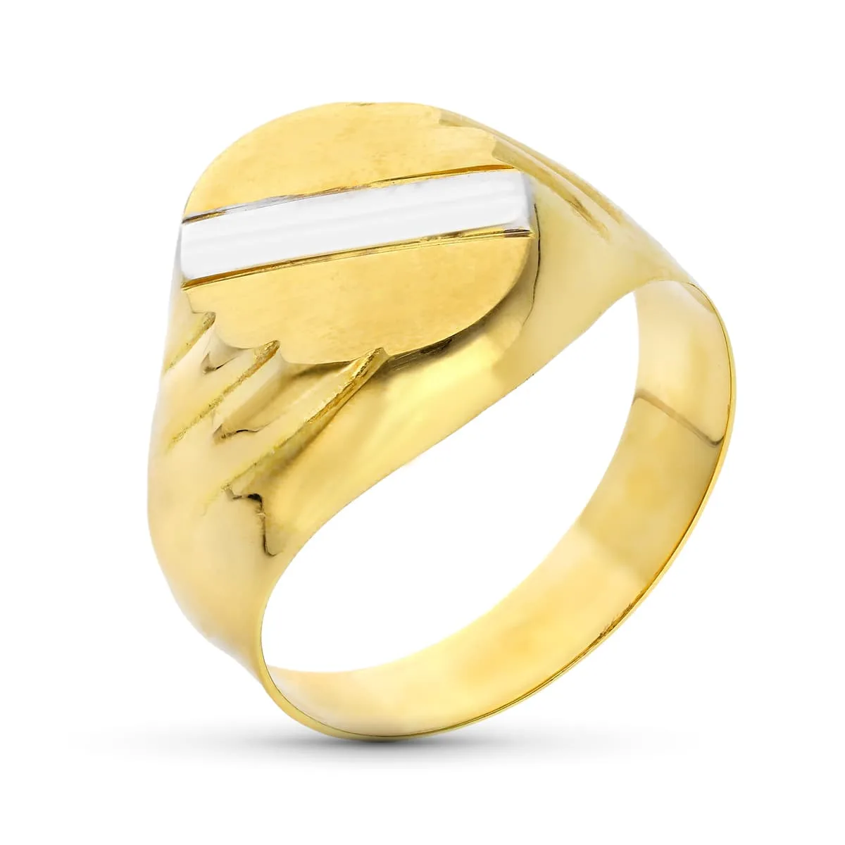 18K SELLO ORO BICOLOR HUECO OVAL CON BANDA. ZONA GRABADO: 14X12 MM