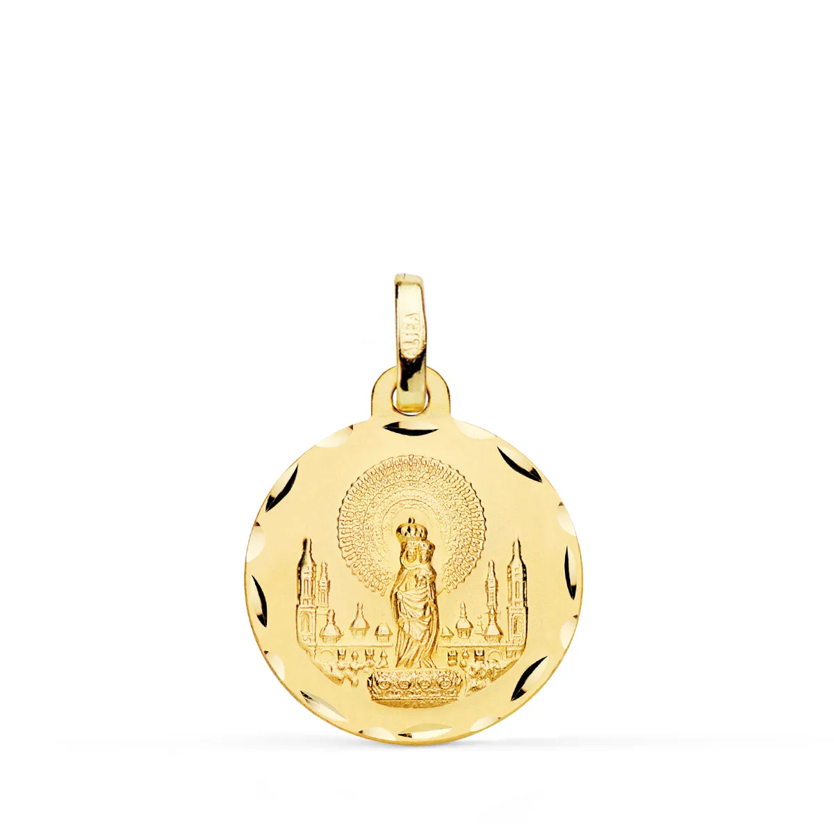 18K MEDALLA ORO AMARILLO VIRGEN DEL PILAR TALLADA 18 MM