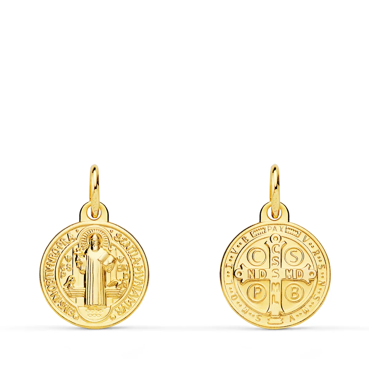 9K MEDALLA ORO AMARILLO ESCAPULARIO ORO AMARILLO SAN BENITO MONJE 12 MM