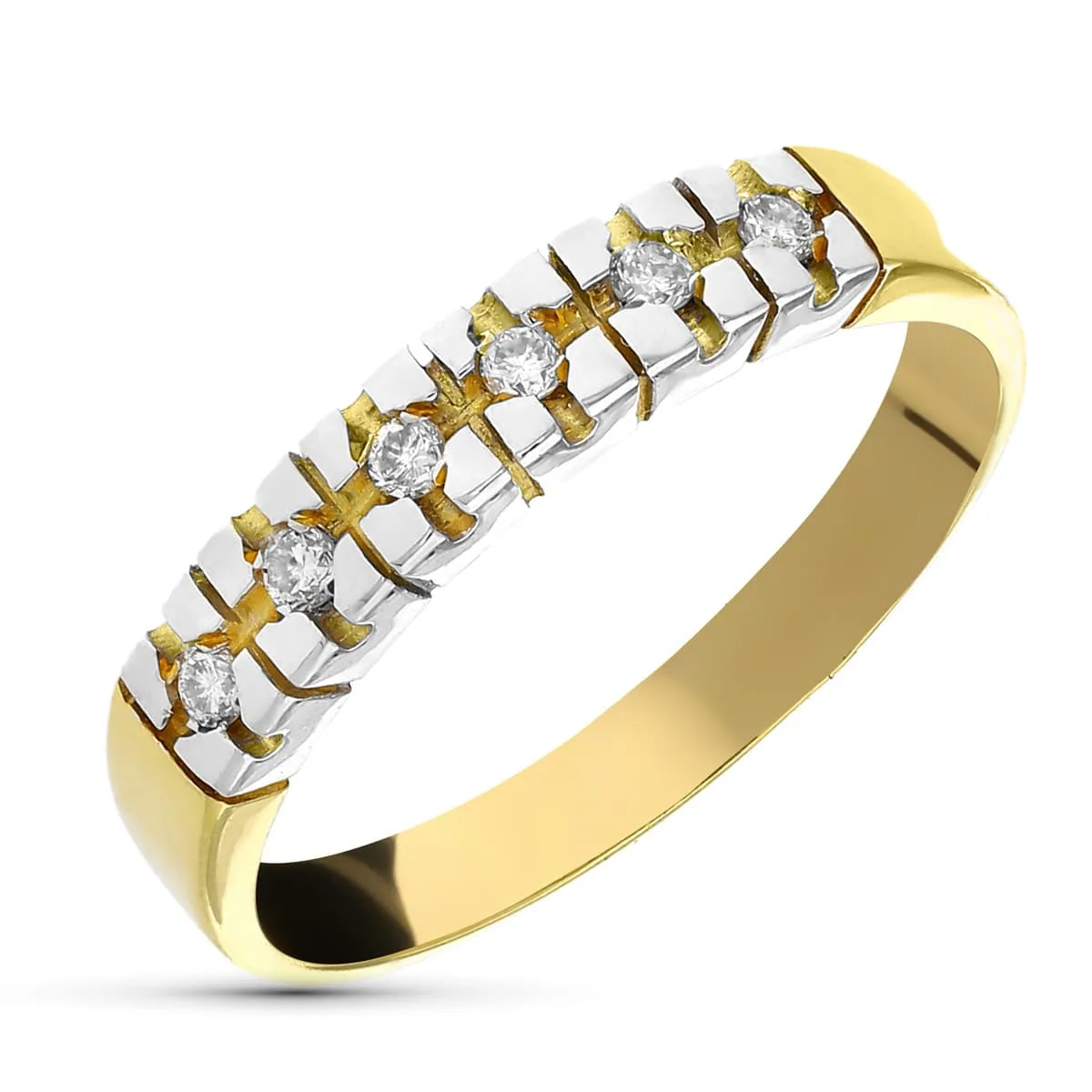 18K SORTIJA ORO BICOLOR DIAMANTES NATURALES TALLA BRILLANTE 0,20 QTS. ANCHO: 4 MM
