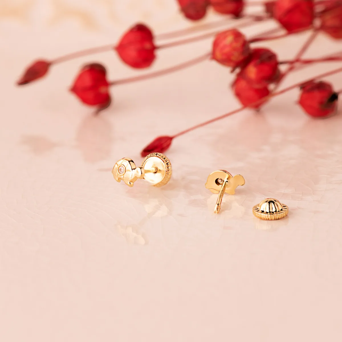 18K PENDIENTES ORO AMARILLO TORTUGA CON CIRCONITA 6 X 3,5 MM. CIERRE TUERCA — vista 2