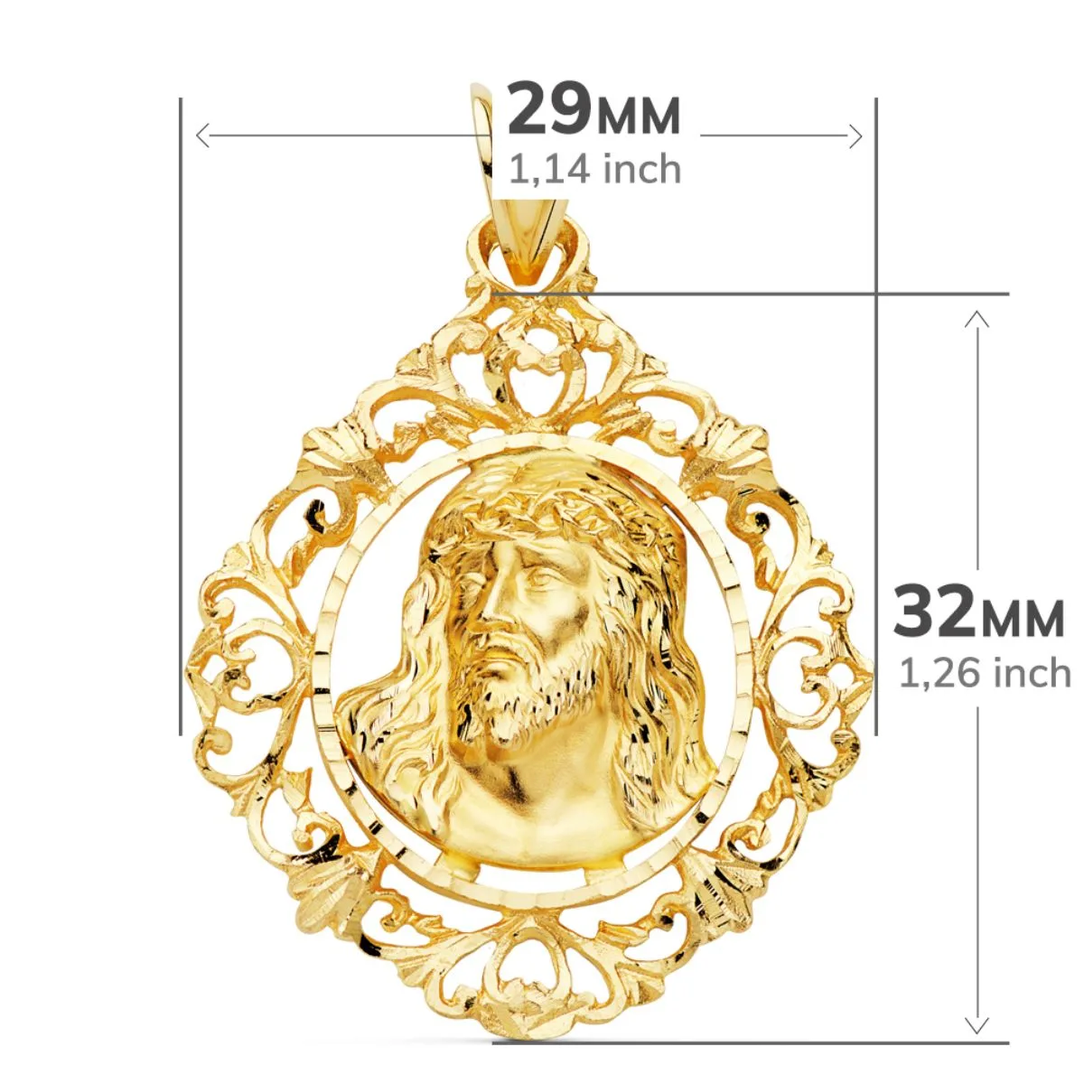 18K COLGANTE CRISTO ORO AMARILLO ESTAMPADO CERCO. 32X29 MM — vista 2