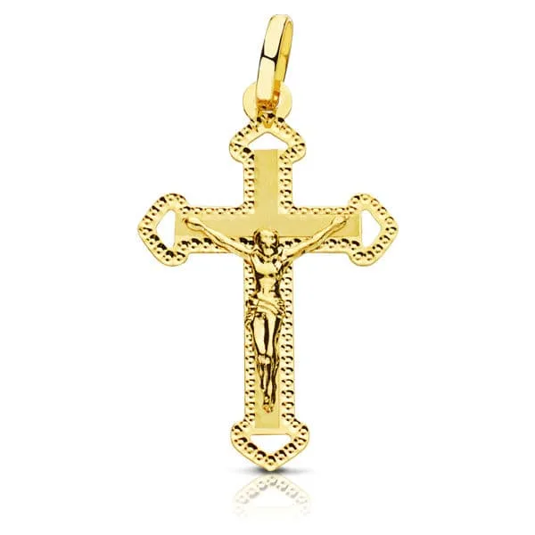 18K CRUZ ORO AMARILLO CON CRISTO TALLADA 27X17 MM