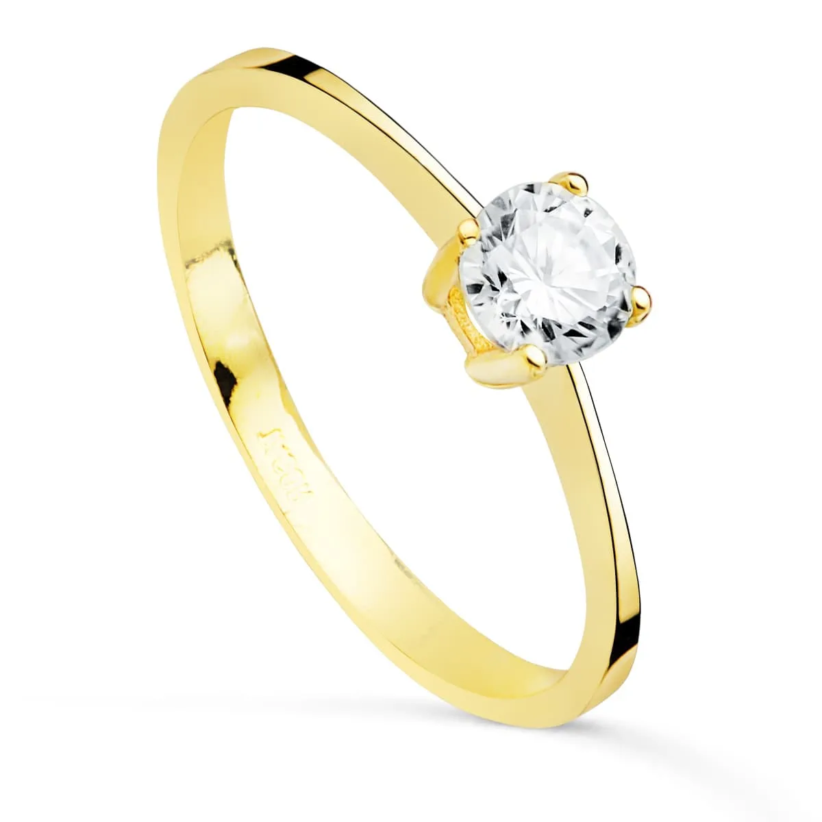 18K SOLITARIO ORO AMARILLO CUATRO GARRAS CON CIRCONITA 5 MM