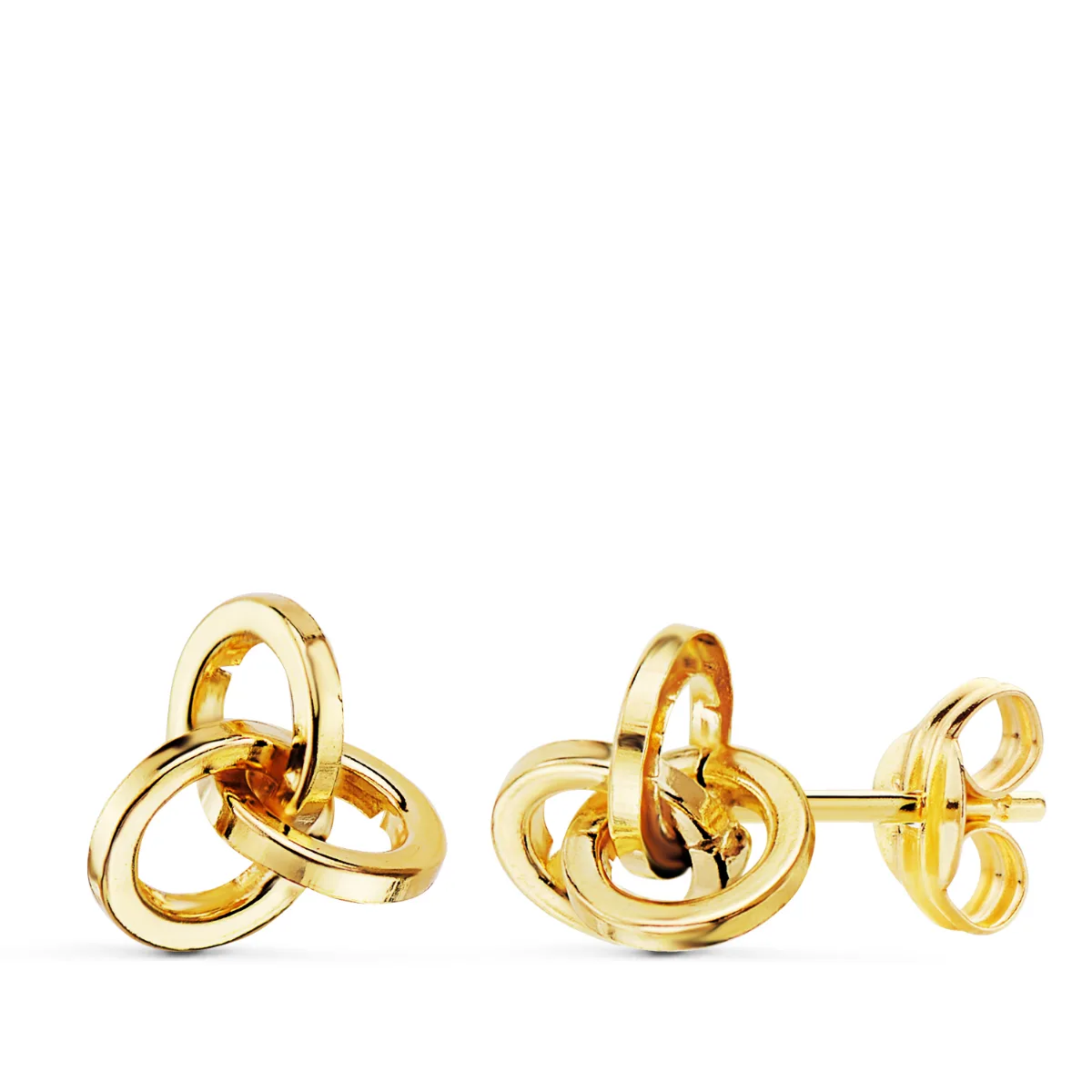 18K PENDIENTES ORO AMARILLO TRES AROS LISOS. CIERRE PRESION 8 X 7 MM