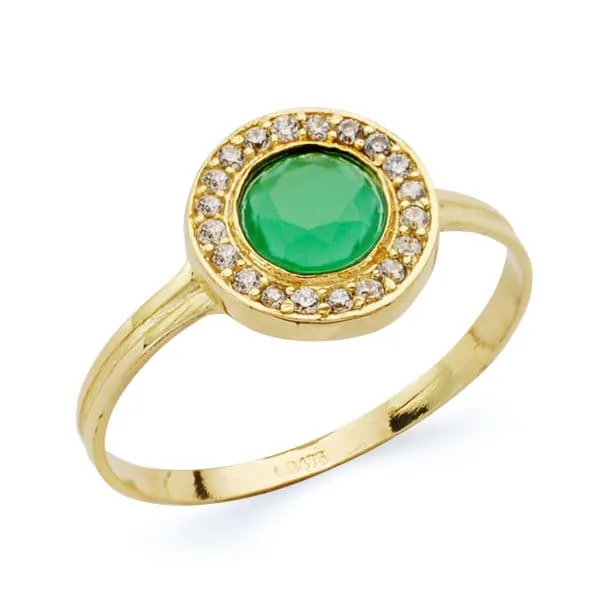 18K SORTIJA ORO AMARILLO REDONDO CON CIRCONITAS Y PIEDRA VERDE. MEDIDA: 9 MM
