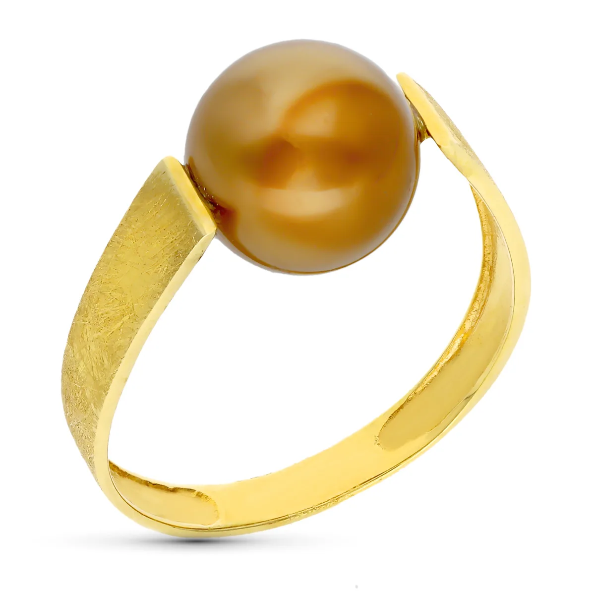 18K SORTIJA ORO AMARILLO PERLA CHOCOLATE 10 MM
