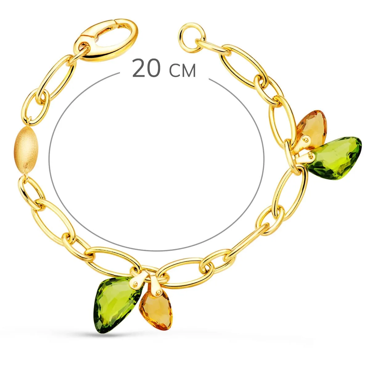 18K PULSERA ORO AMARILLO ESLABONES BRILLO Y PIEDRAS COLORES. ANCHO 7 MM 20CM — vista 2
