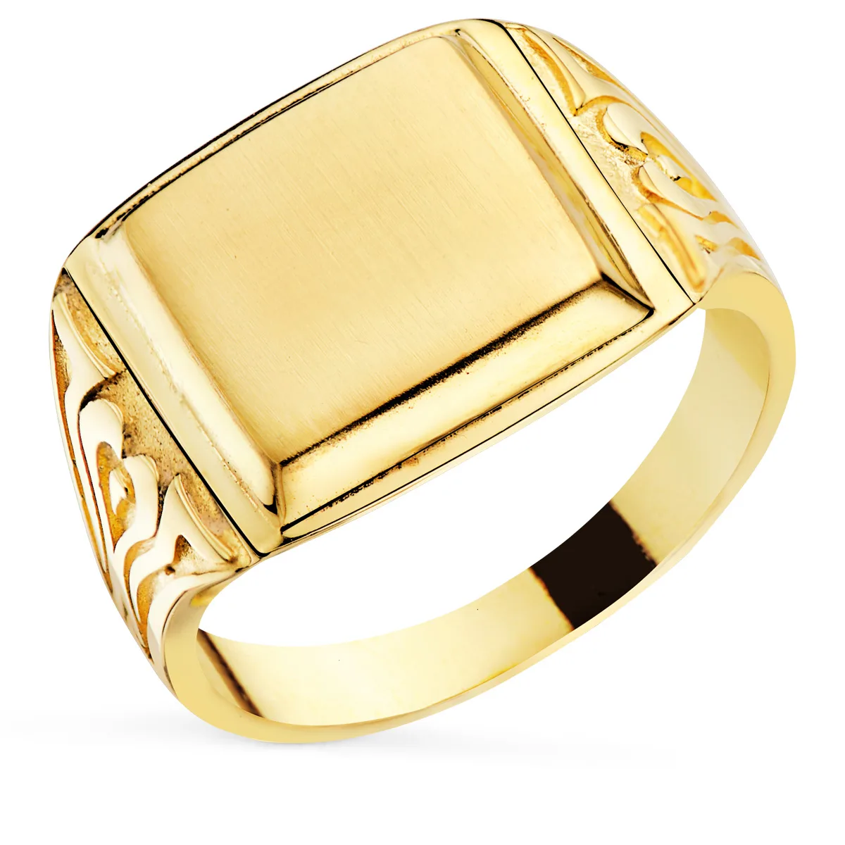 18K SELLO ORO AMARILLO CON TALLADOS LATERALES CABEZA RECTANGULAR 11X10 MM