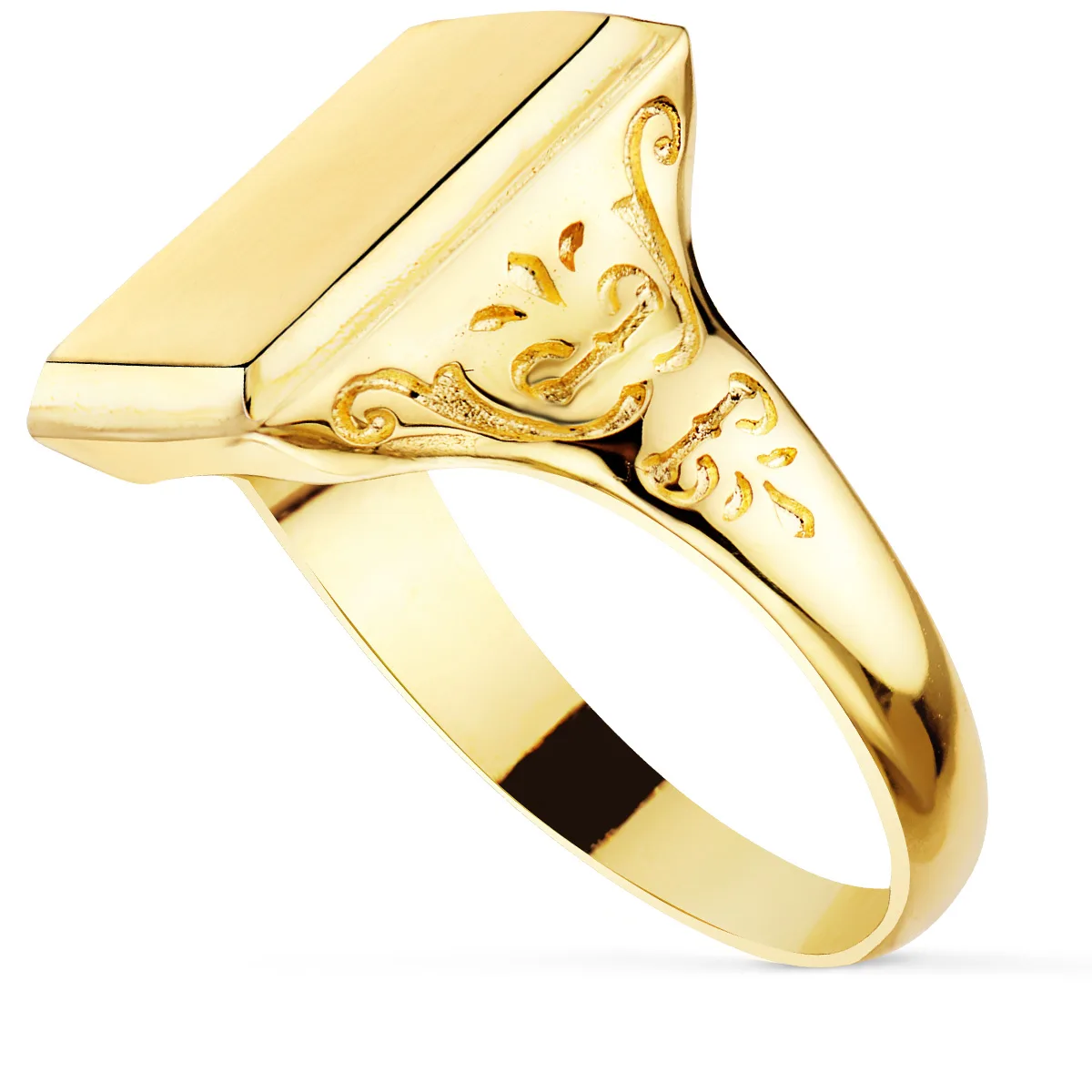 18K SELLO ORO AMARILLO CON TALLADOS LATERALES CABEZA RECTANGULAR 13X10 MM — vista 2