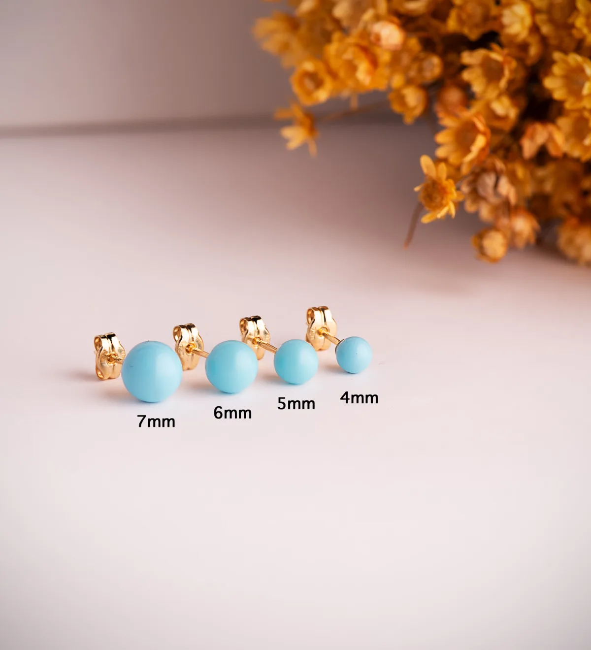18K PENDIENTES ORO AMARILLO TURQUESA CON CASQUILLA. MEDIDA: 6 MM. CIERRE PRESION — vista 2
