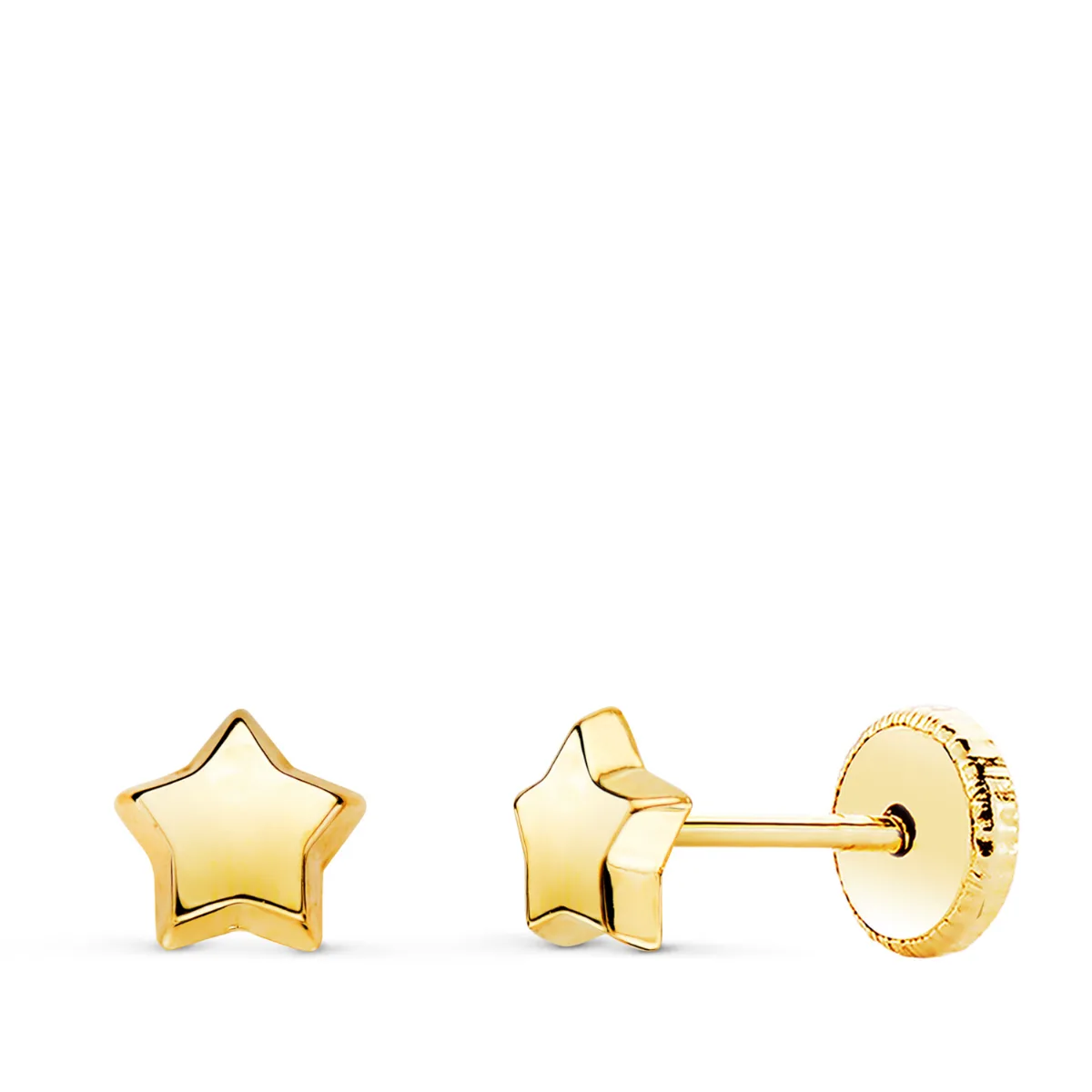 18K PENDIENTES ORO AMARILLO ESTRELLA LISA 5,5 X 5,5 MM. CIERRE TUERCA