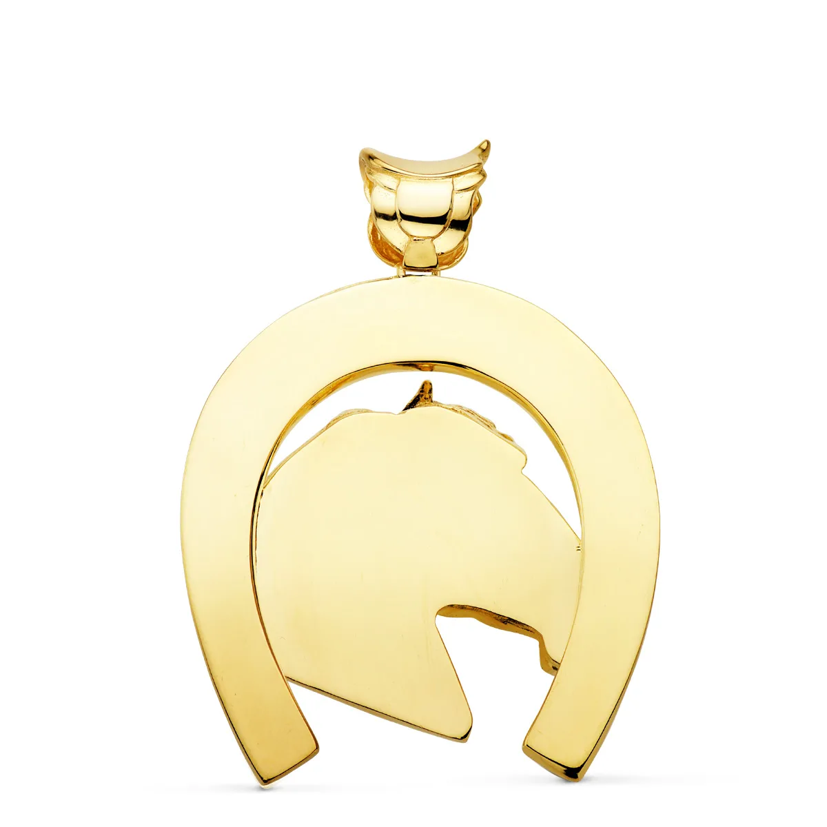 18K COLGANTE ORO AMARILLO HERRADURA CON CABALLO 50X44 MM — vista 2