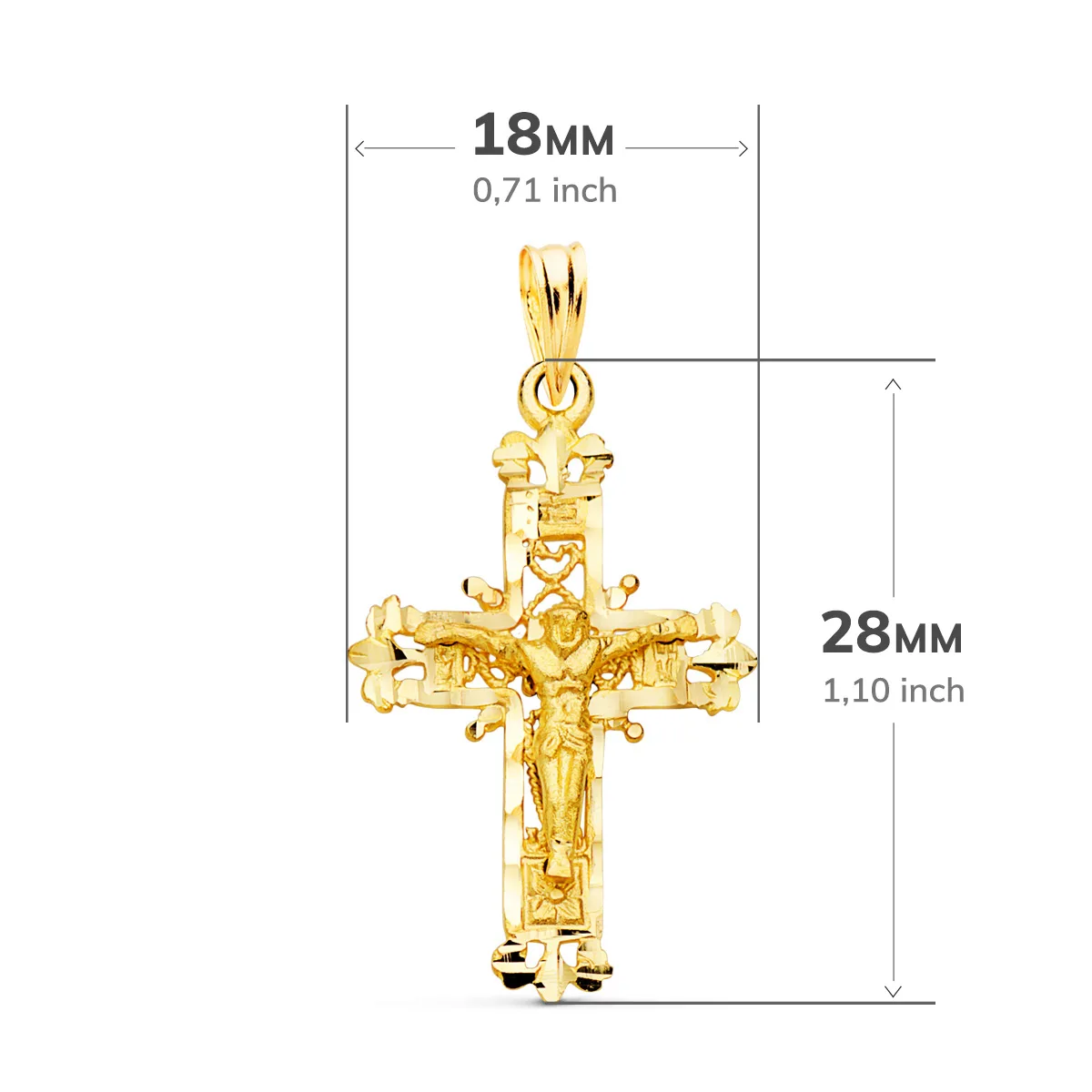 18K CRUZ ORO AMARILLO FILIGRANA CON CRISTO TALLADA 28X18 MM — vista 2