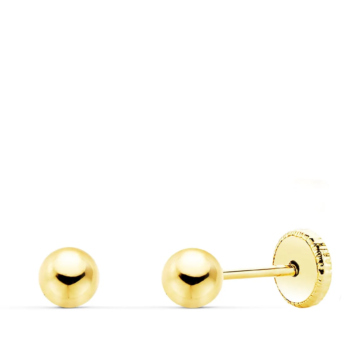 9K PENDIENTES ORO AMARILLO BOLAS LISAS 4 MM CIERRE TUERCA