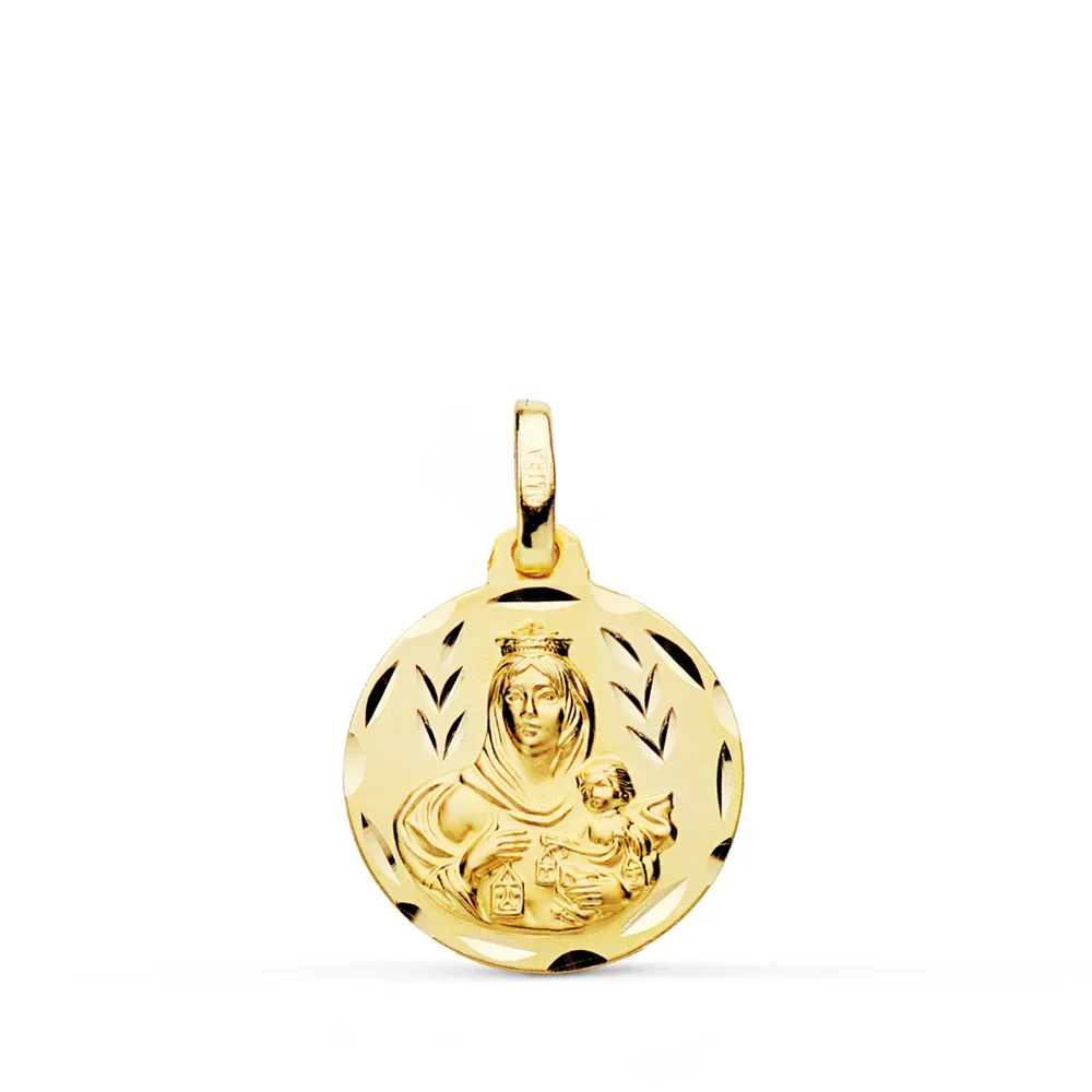 9K ESCAPULARIO ORO AMARILLO TALLADO VIRGEN DEL CARMEN CORAZON DE JESUS 16 MM — vista 3