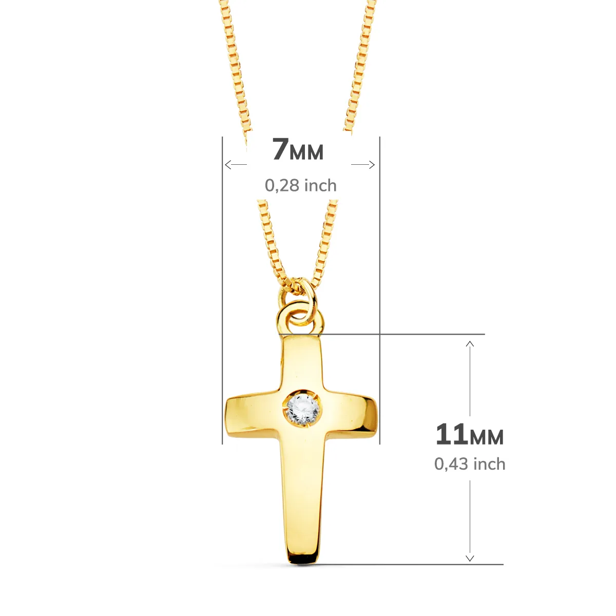 18K COLLAR ORO AMARILLO CRUZ 11X7 MM 1 DIAMANTE LABORATORIO 0,015 QT. CADENA VENECIANA 45CM G-VS2 — vista 2