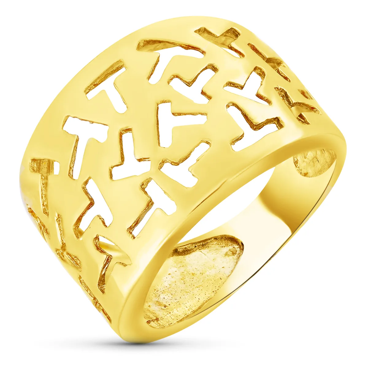 18K SORTIJA ORO AMARILLO MOTIVOS CALADOS EN BRILLO. ANCHO: 15 MM