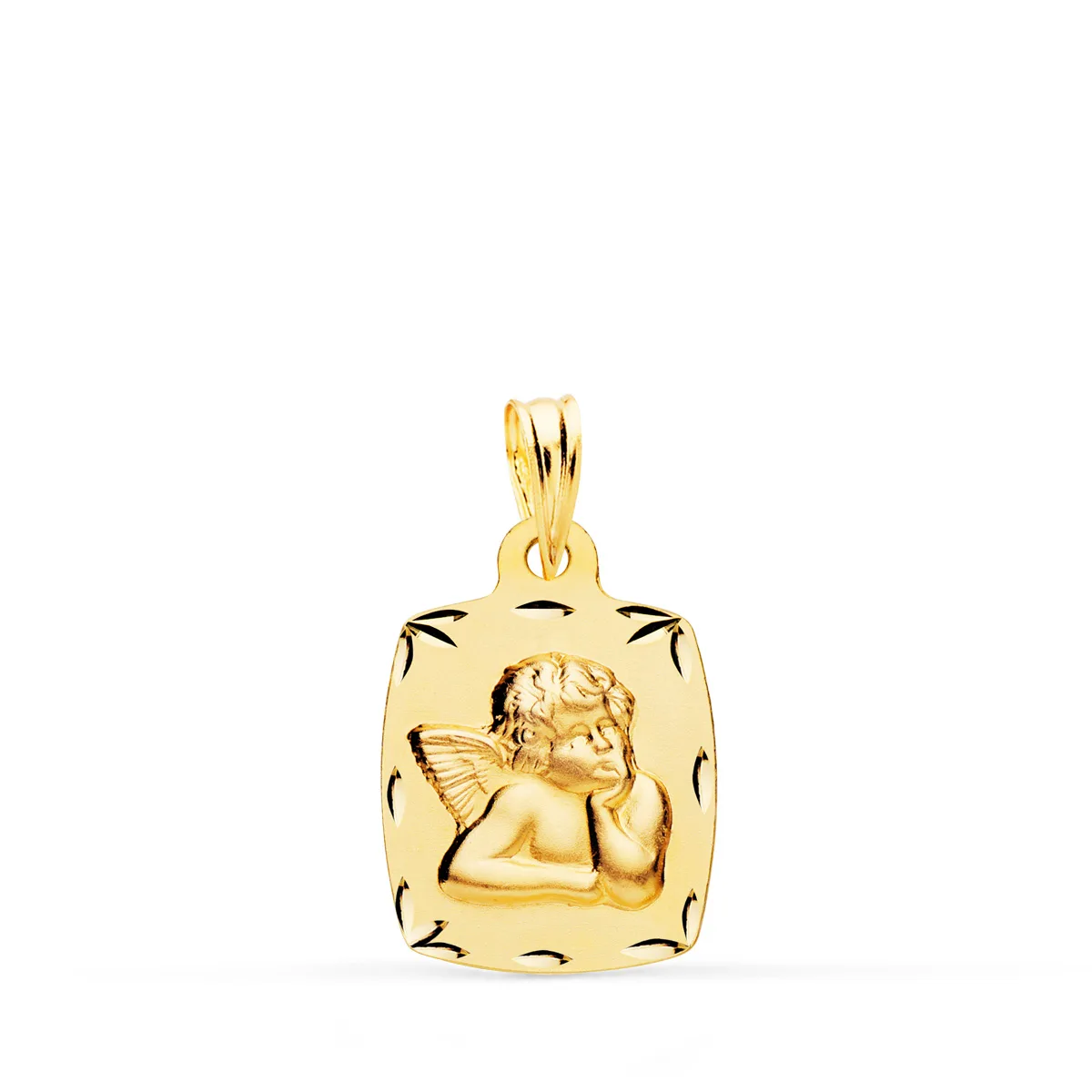 18K MEDALLA ORO AMARILLO TONEL ANGELITO BURLON TALLADA 19X13 MM