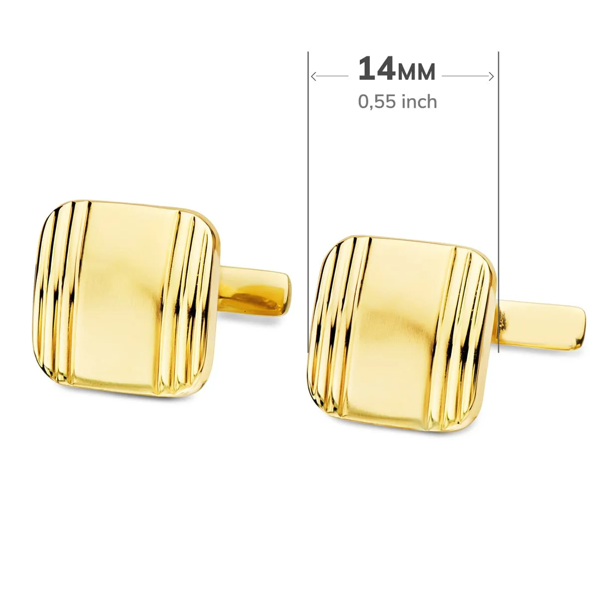 18K GEMELOS ORO AMARILLO CUADRADOS MATE Y BRILLO 14X14 MM CIERRE RIGIDO OSCILANTE — vista 3