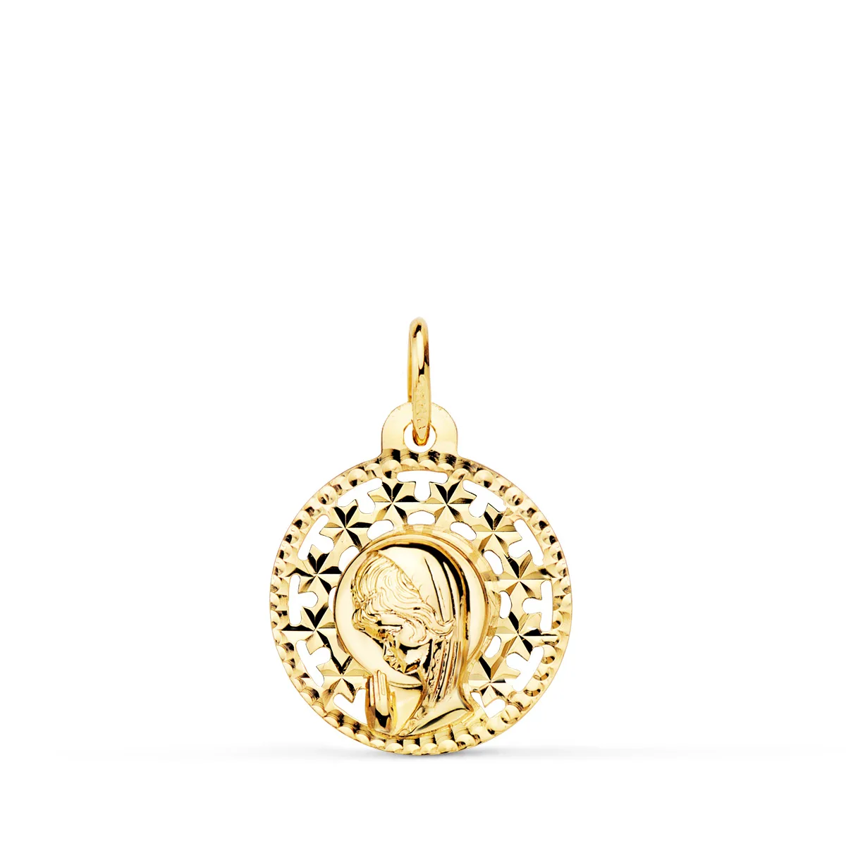 18K MEDALLA ORO AMARILLO VIRGEN NIÑA CALADA 16MM
