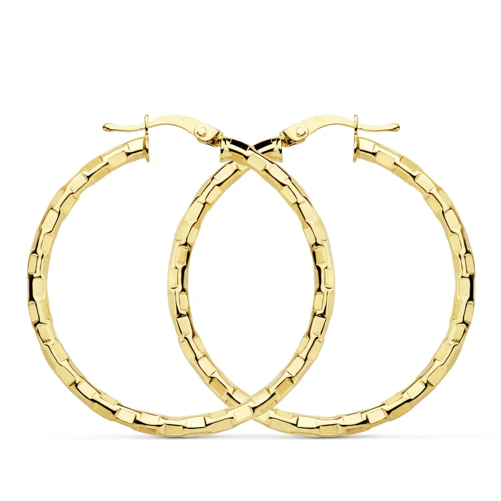 18K AROS ORO AMARILLO HUECOS CUADRADOS 34 MM