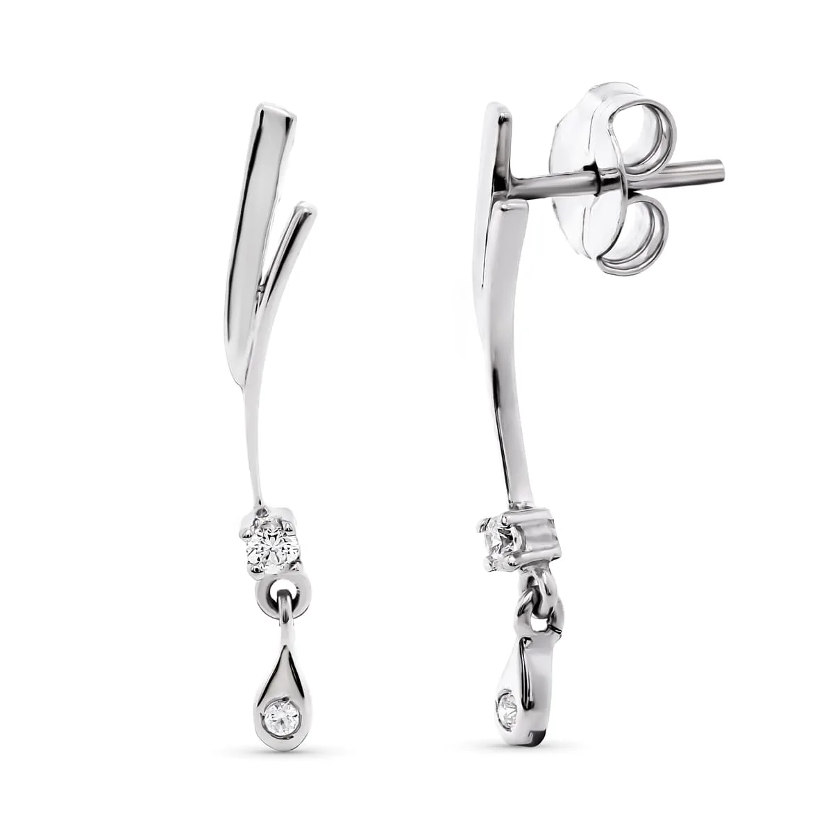18K PENDIENTES ORO BLANCO LARGO CIRCONITA 26X4 MM CIERRE PRESION