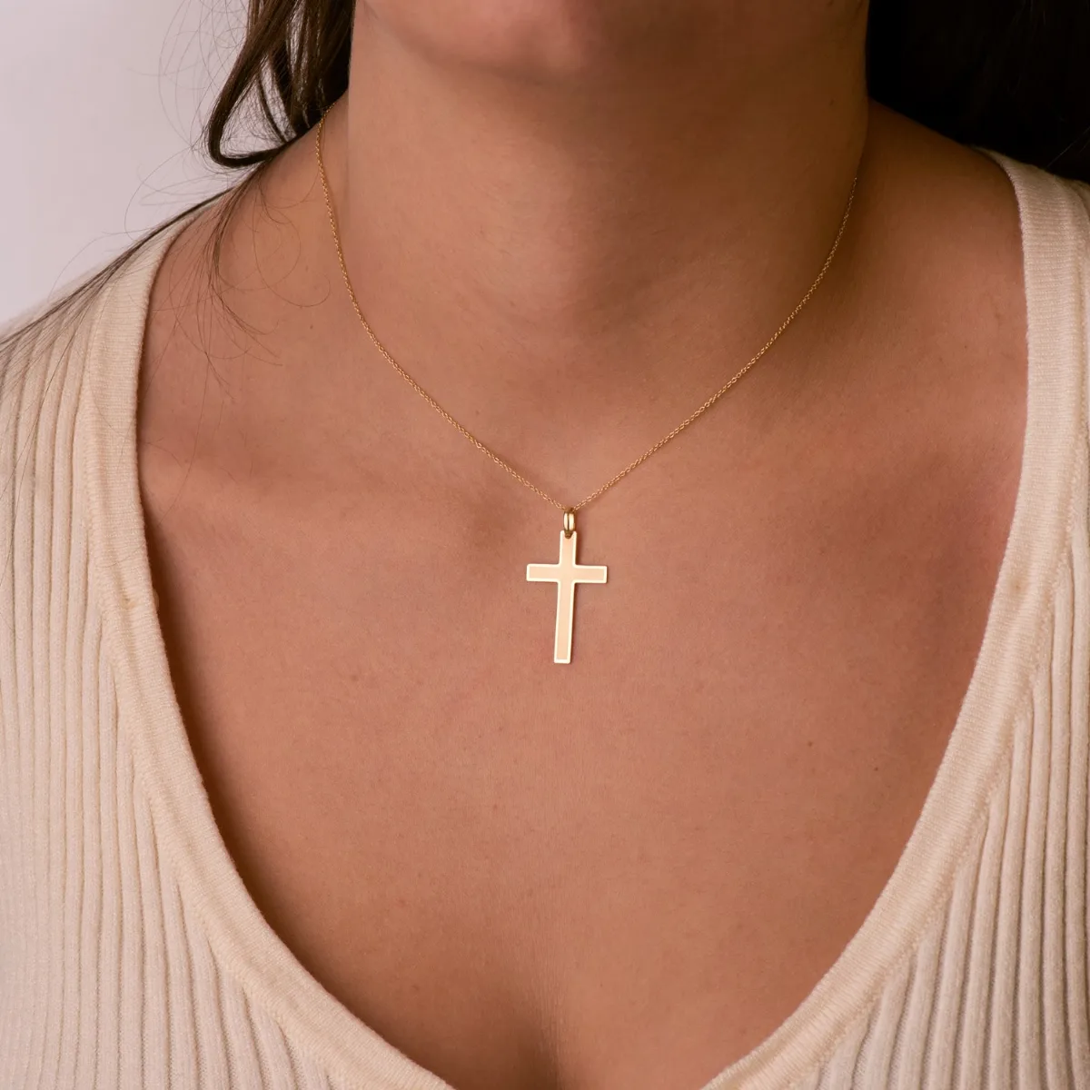 18K CRUZ ORO AMARILLO BRILLO Y MATE SIN CRISTO 29X20 MM — vista 2