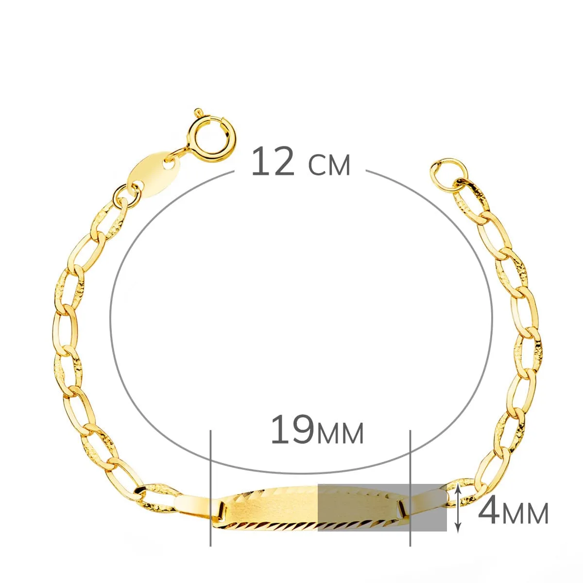 18K ESCLAVA BEBÉ ORO AMARILLO BILBAO PLACA CHAPA MATE TALLADA 19X4 MM 12CM — vista 2