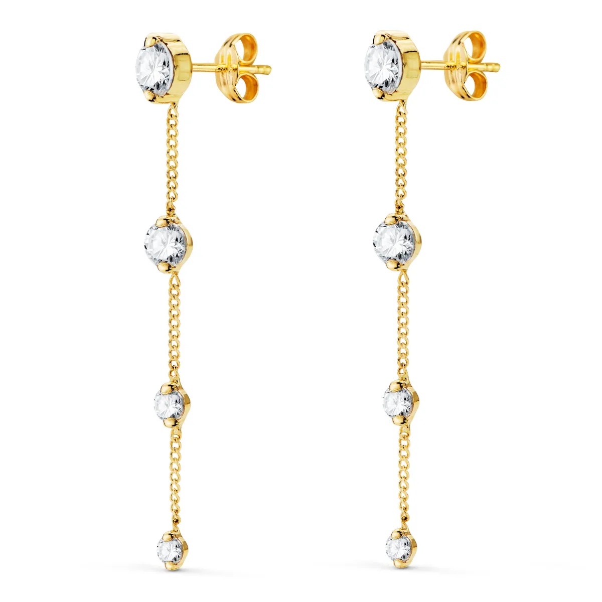 18K PENDIENTES ORO AMARILLO LARGOS CON CADENA Y CIRCONITA 46 MM. CIERRE PRESIONÇ